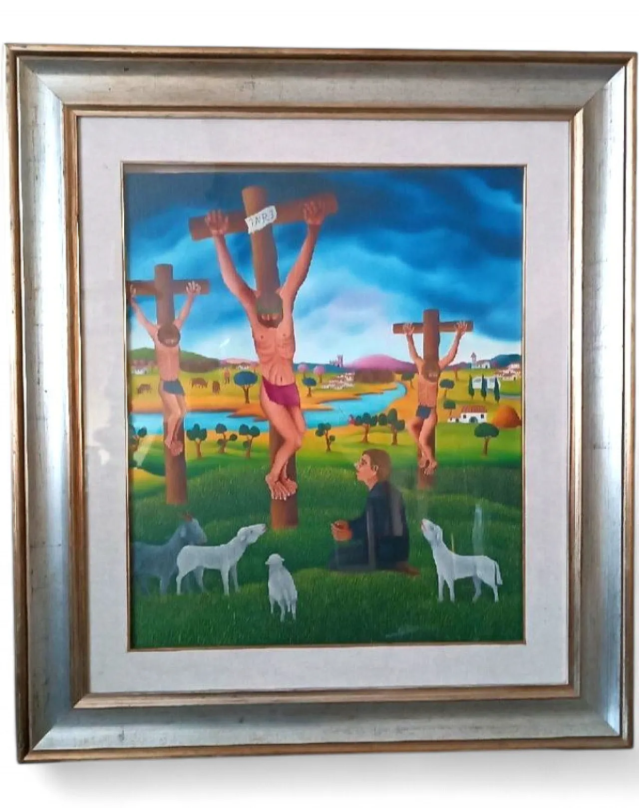 Crucifixion Naif by Cesare Marchesini, oil on canvas, 1930s 9