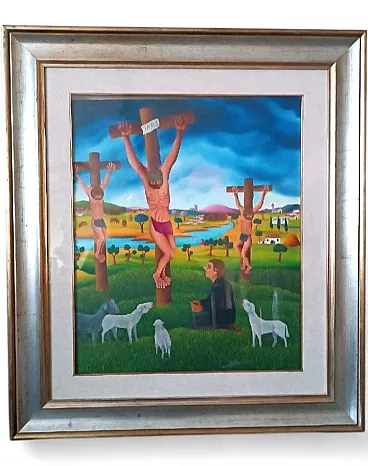 Crucifixion Naif by Cesare Marchesini, oil on canvas, 1930s