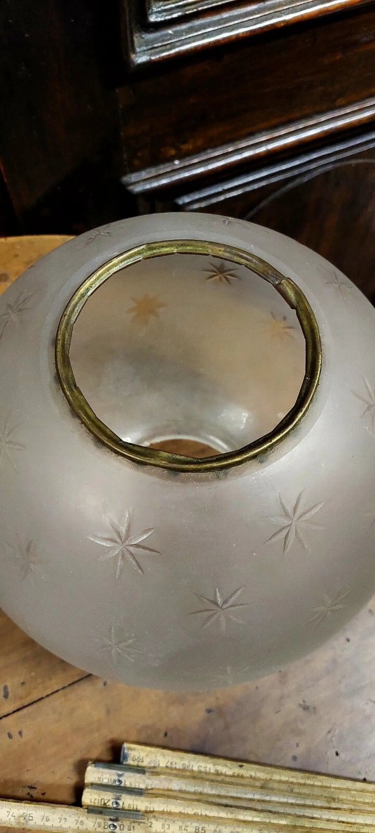 Luce ad olio in ottone in vetro inciso, '800 3
