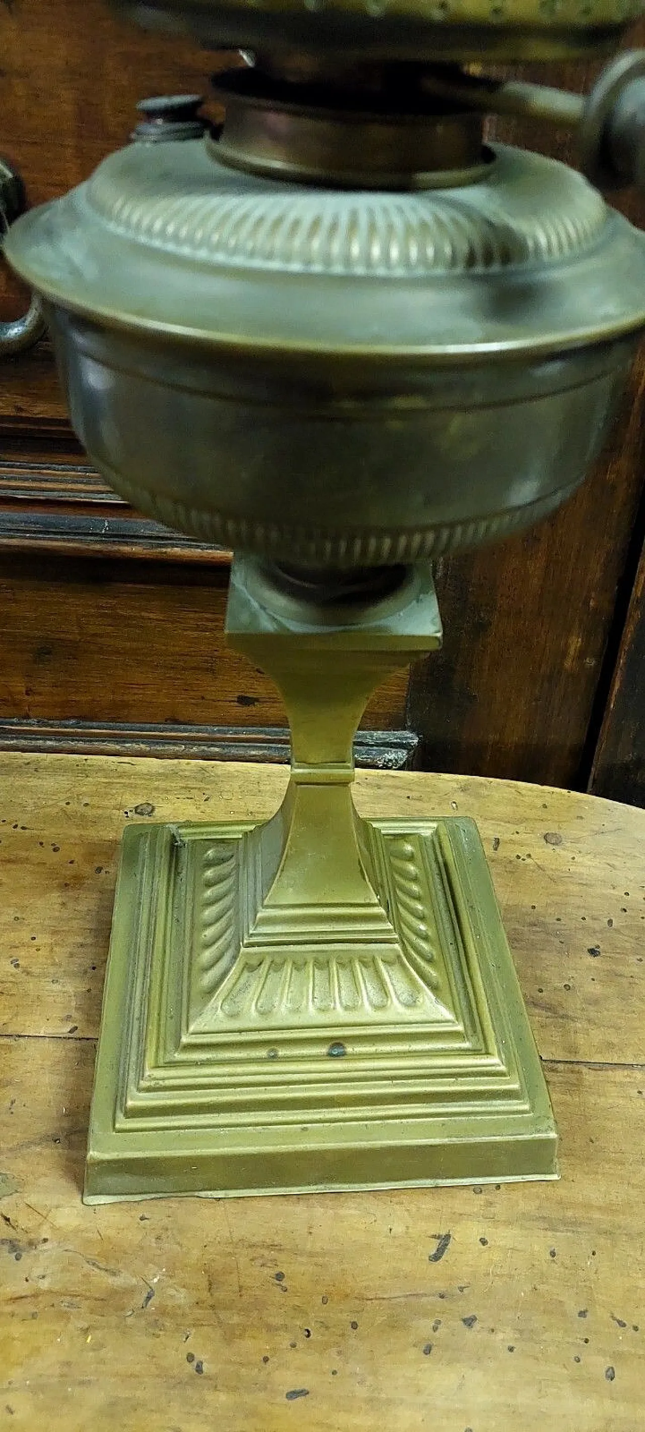 Luce ad olio in ottone in vetro inciso, '800 5