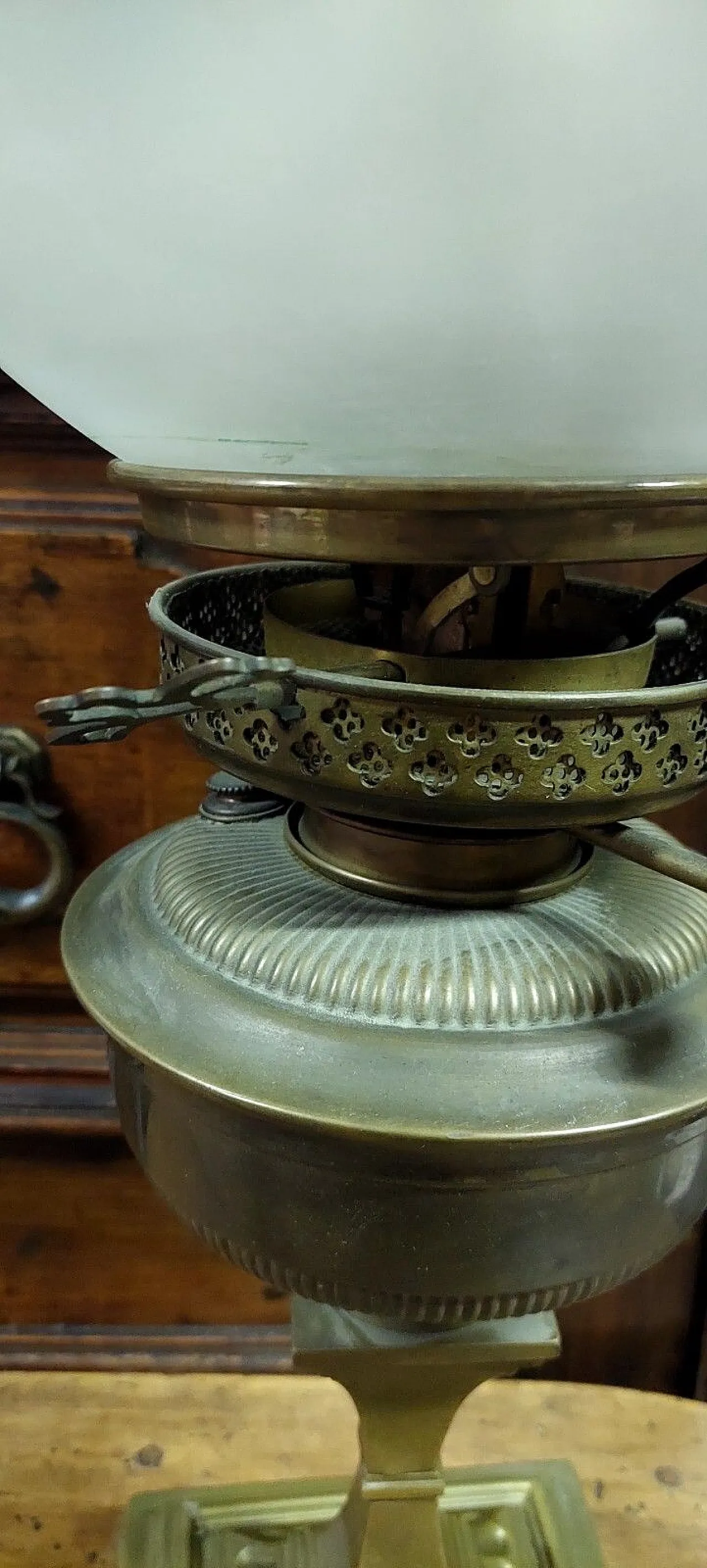 Luce ad olio in ottone in vetro inciso, '800 6