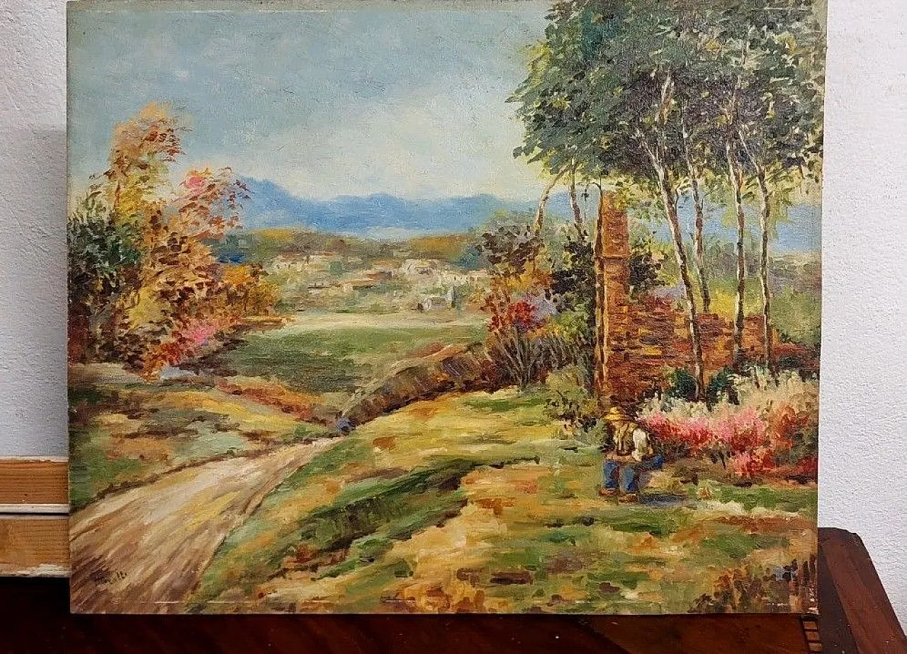 Paesaggio rurale, olio su tavola, '900 2
