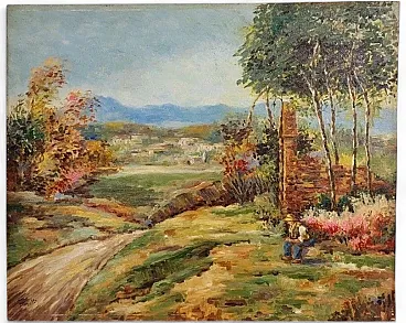 Paesaggio rurale, olio su tavola, '900