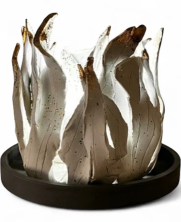 Il Braciere, clay and gold sculpture by A. Angoli, 2000s