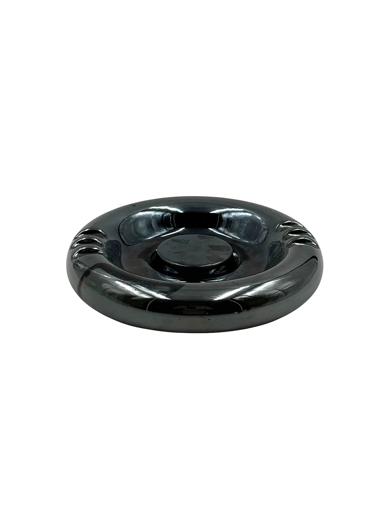 Iridescent blue ceramic ashtray, Italy 1970 1