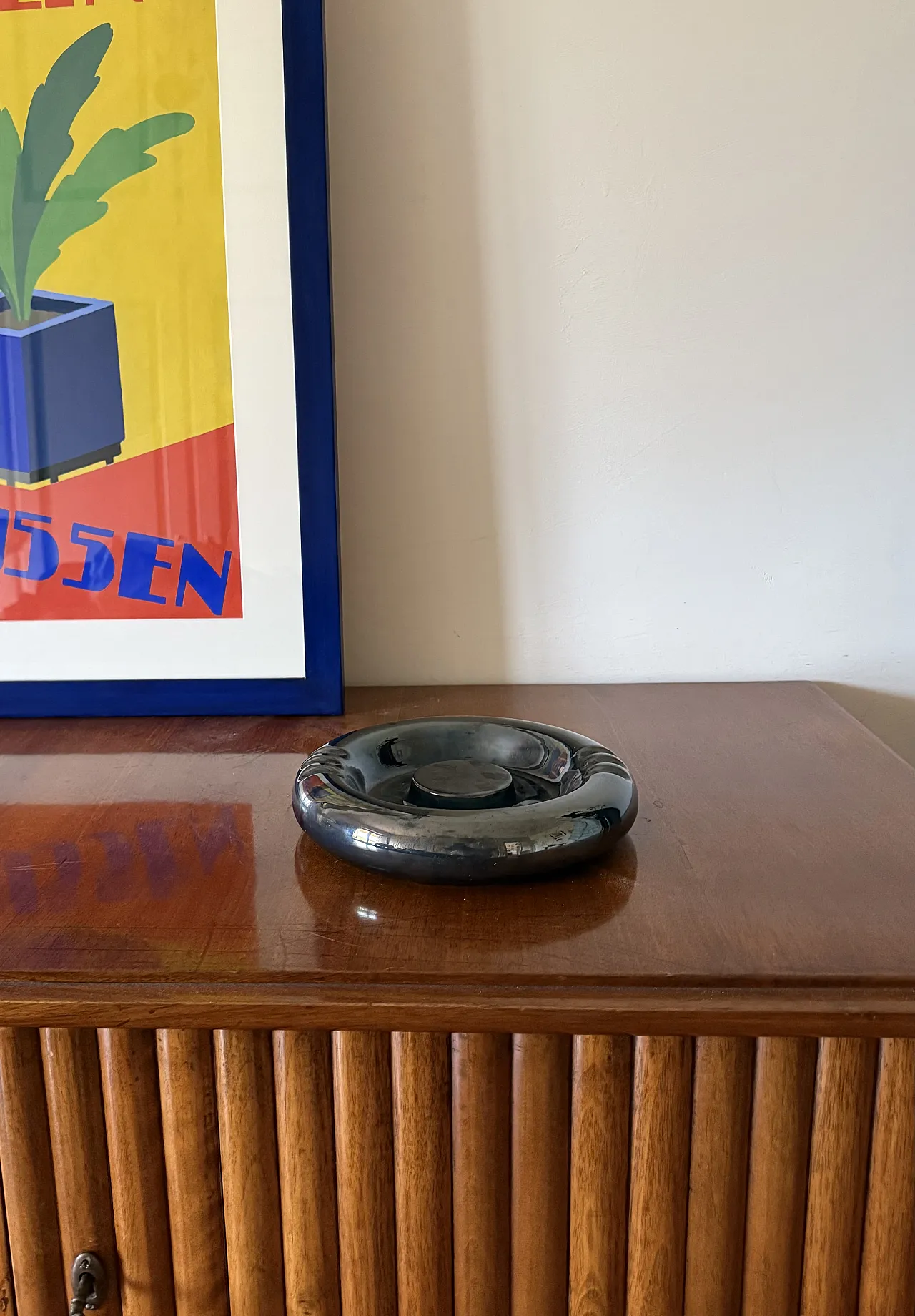 Iridescent blue ceramic ashtray, Italy 1970 2