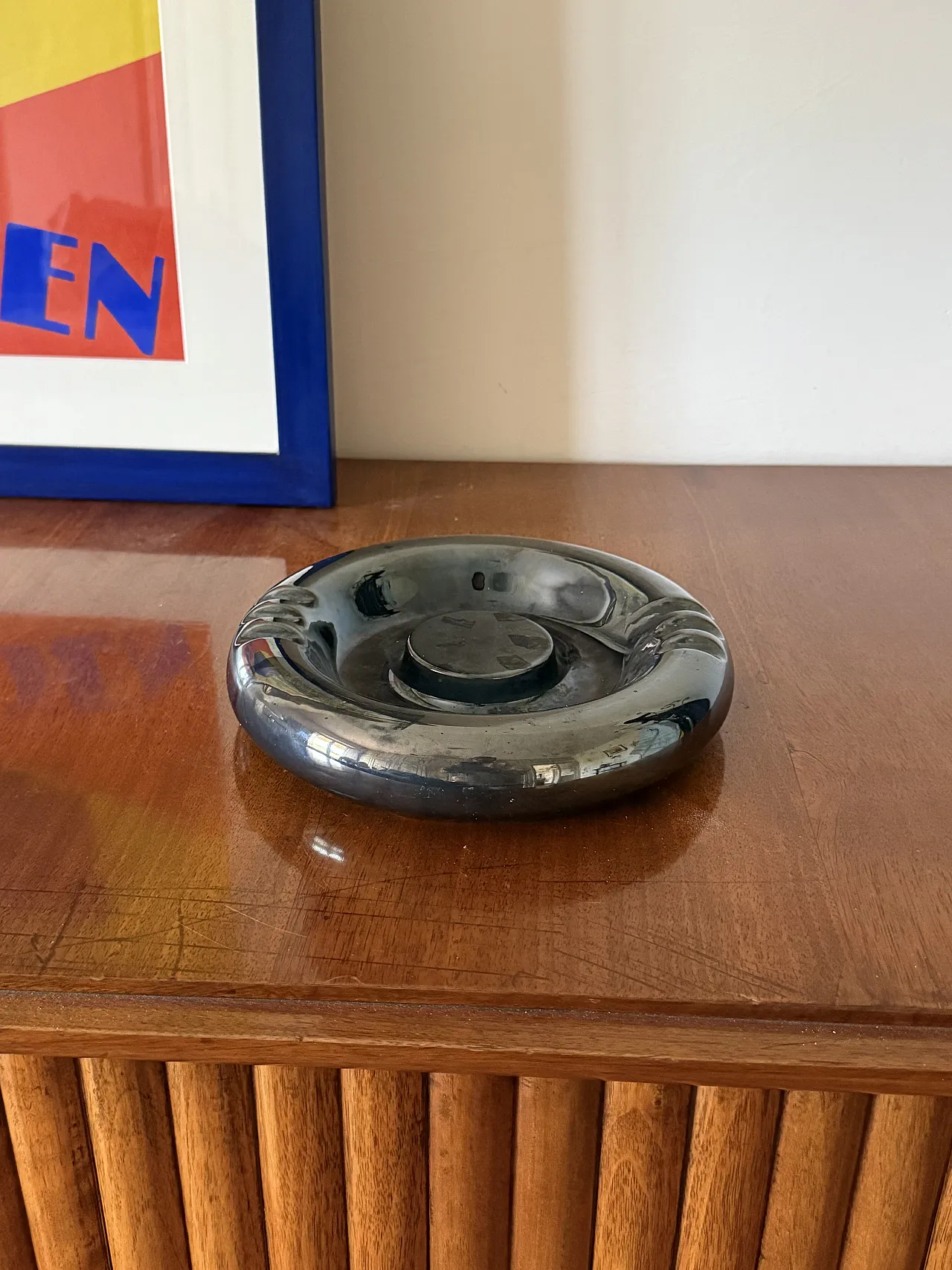Iridescent blue ceramic ashtray, Italy 1970 3
