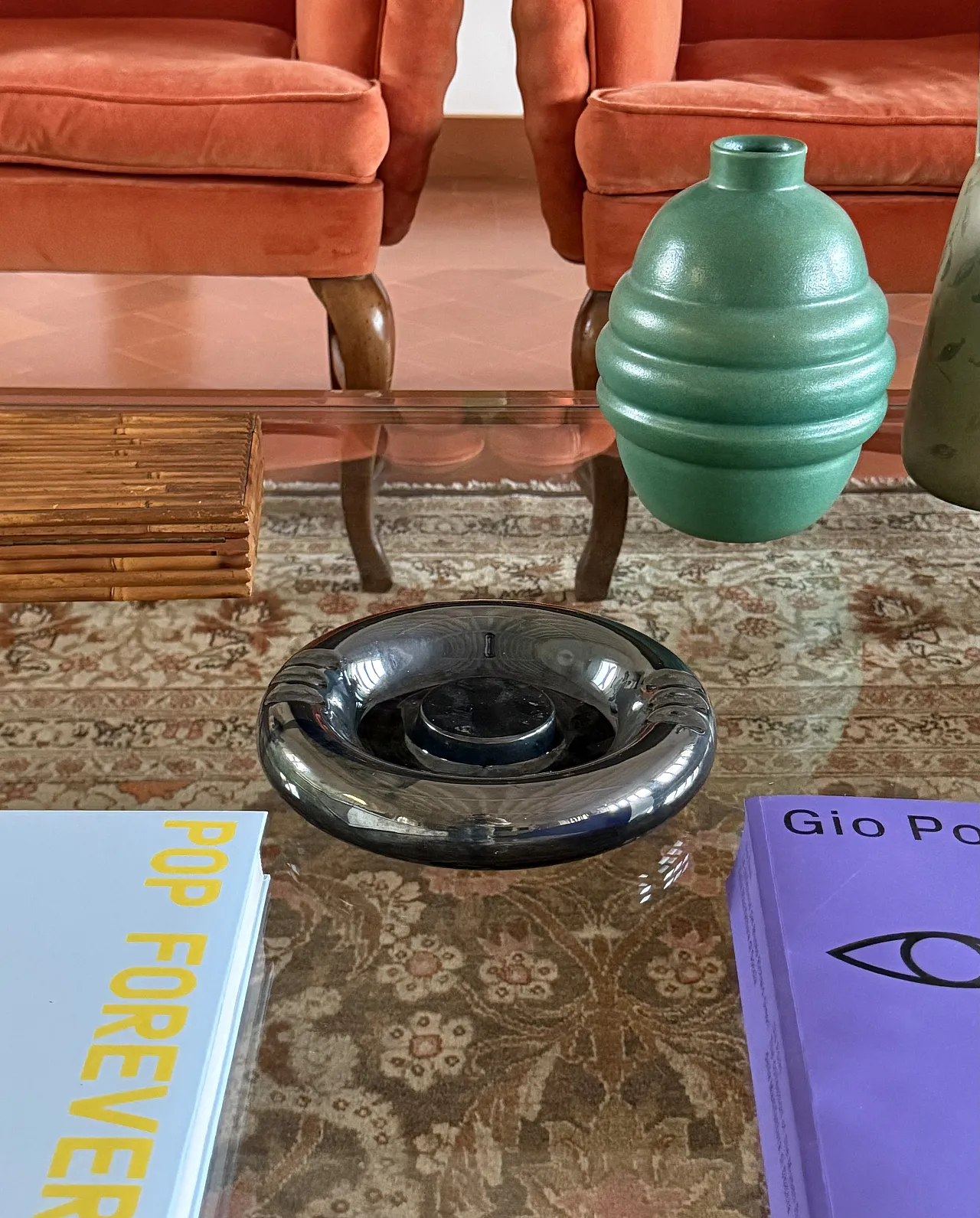 Iridescent blue ceramic ashtray, Italy 1970 4