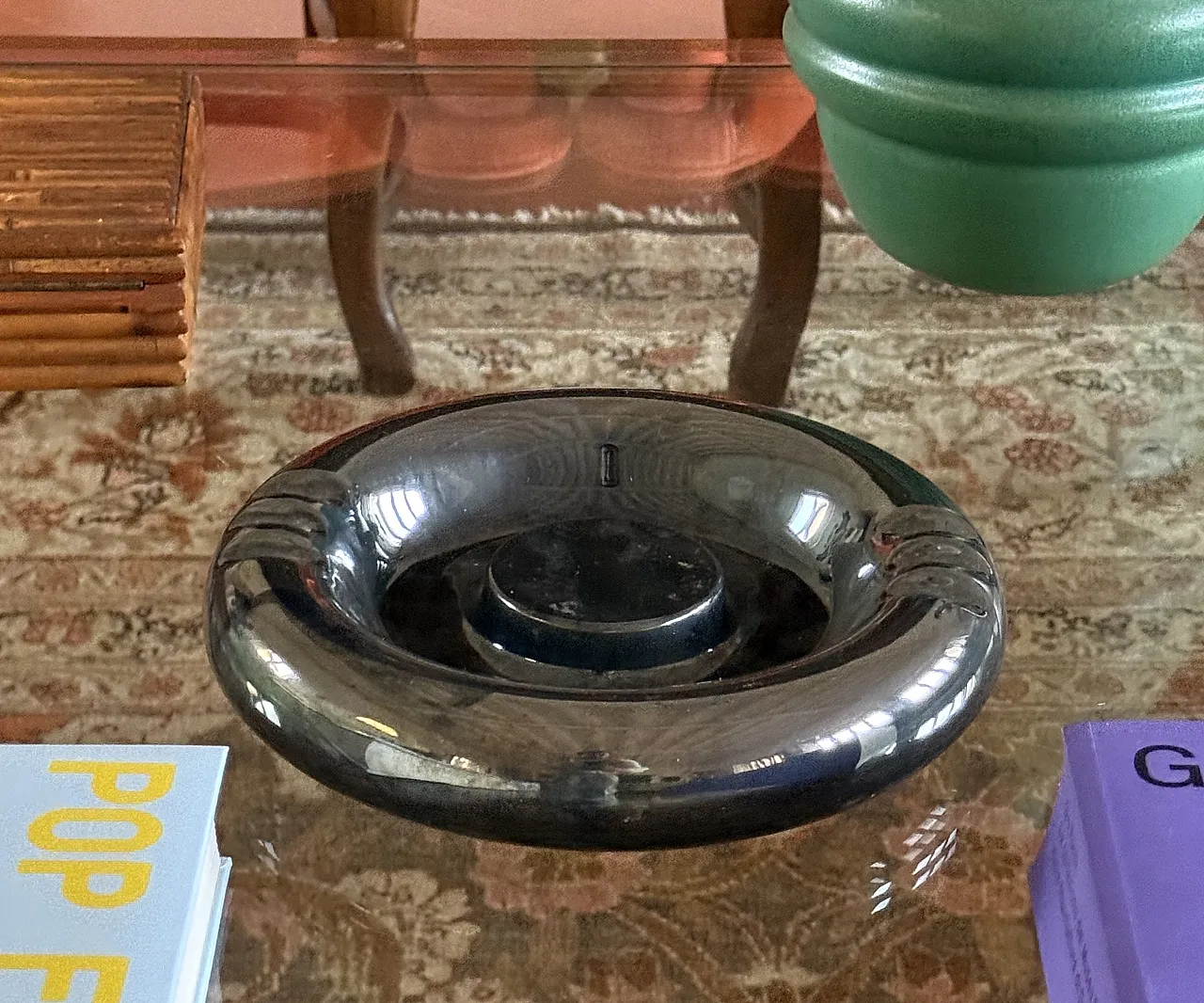 Iridescent blue ceramic ashtray, Italy 1970 5