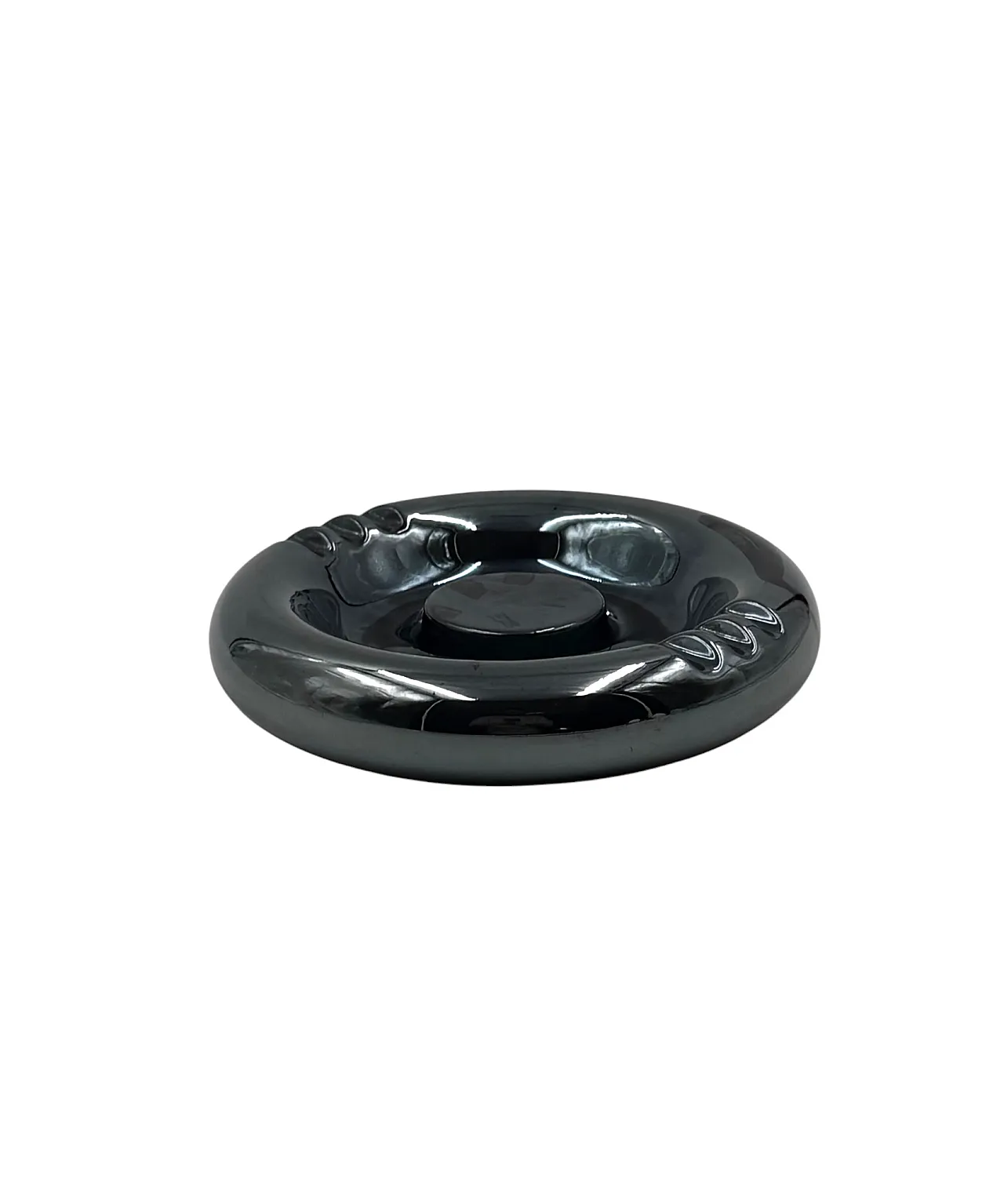 Iridescent blue ceramic ashtray, Italy 1970 13