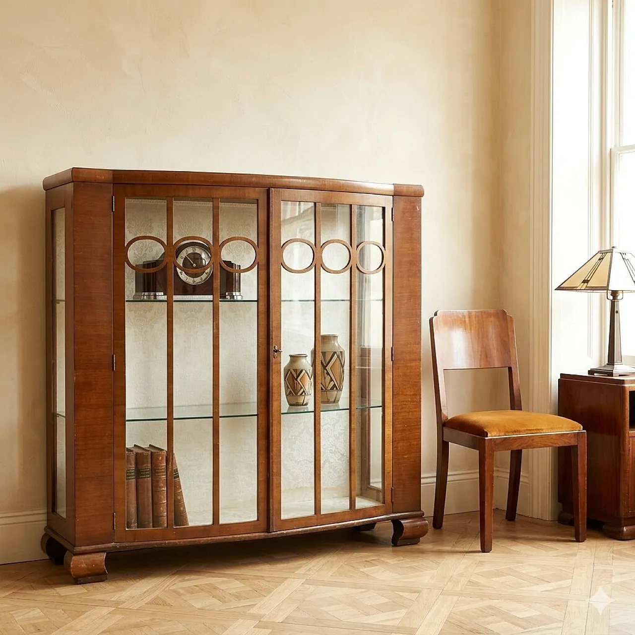 Art Deco showcase in mahogany veneer, 20th century 2