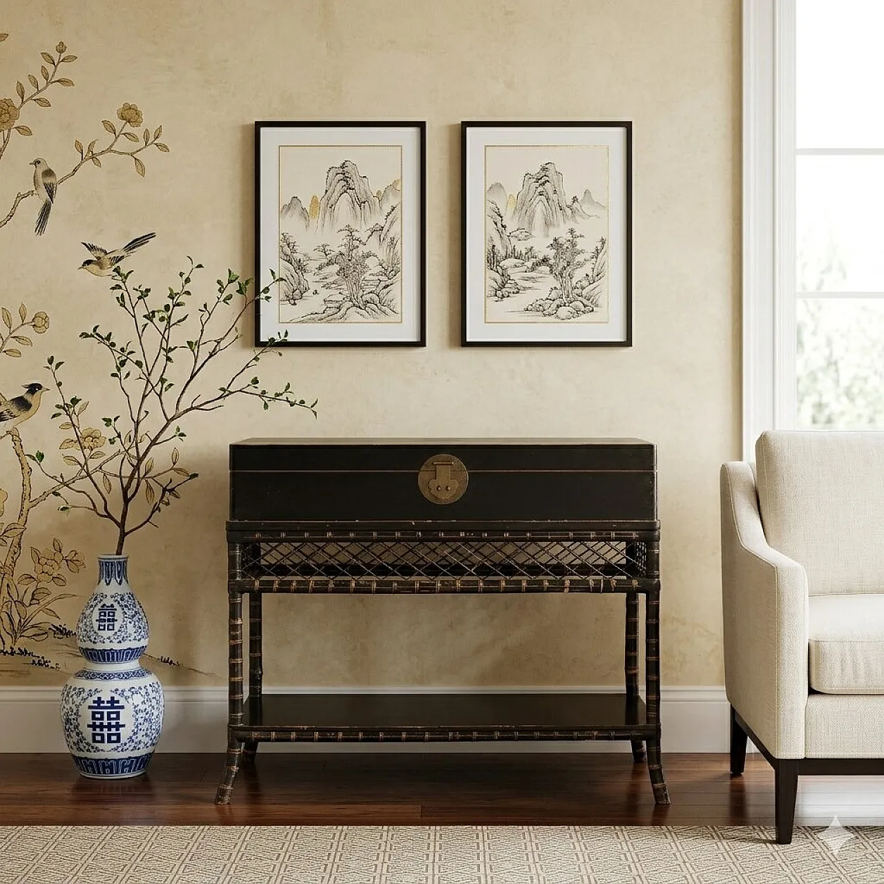 Baule in legno laccato in stile chinoiserie, '800 2