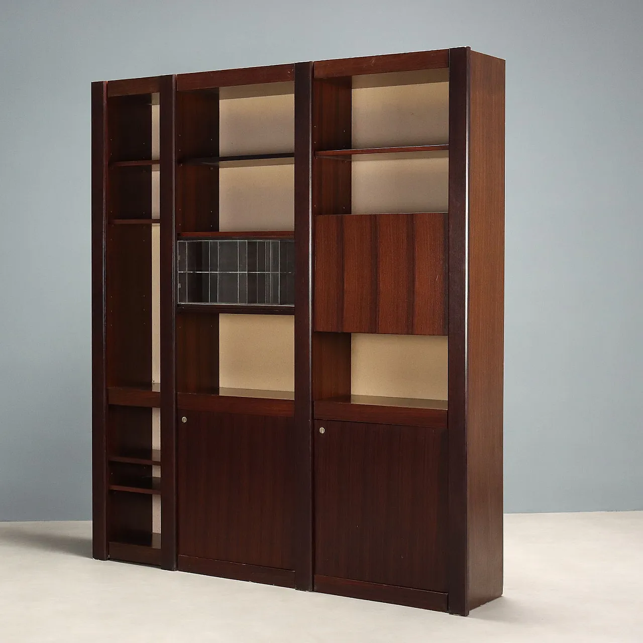 Acerbis bookcase in exotic wood veneer, 1980s 1