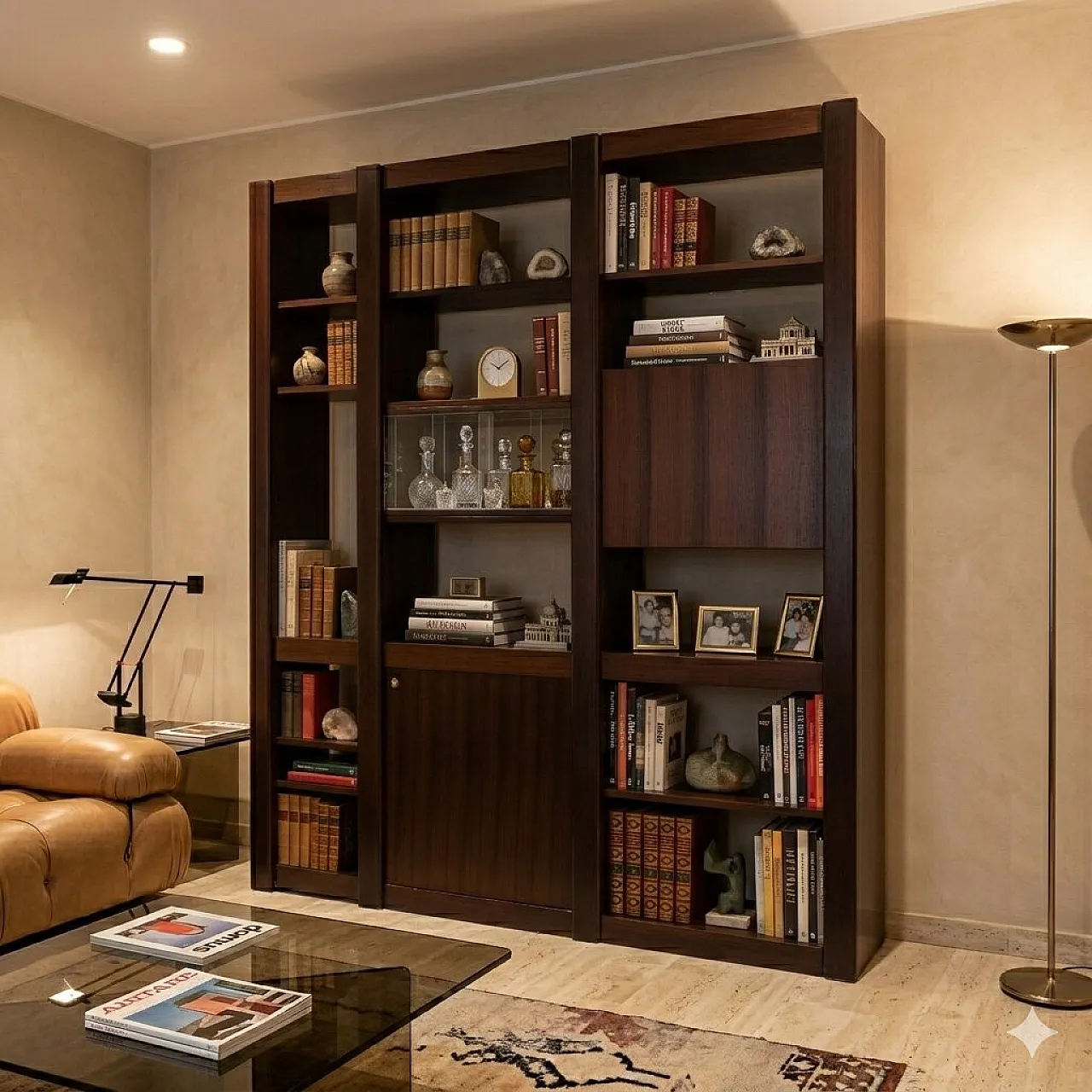 Acerbis bookcase in exotic wood veneer, 1980s 2
