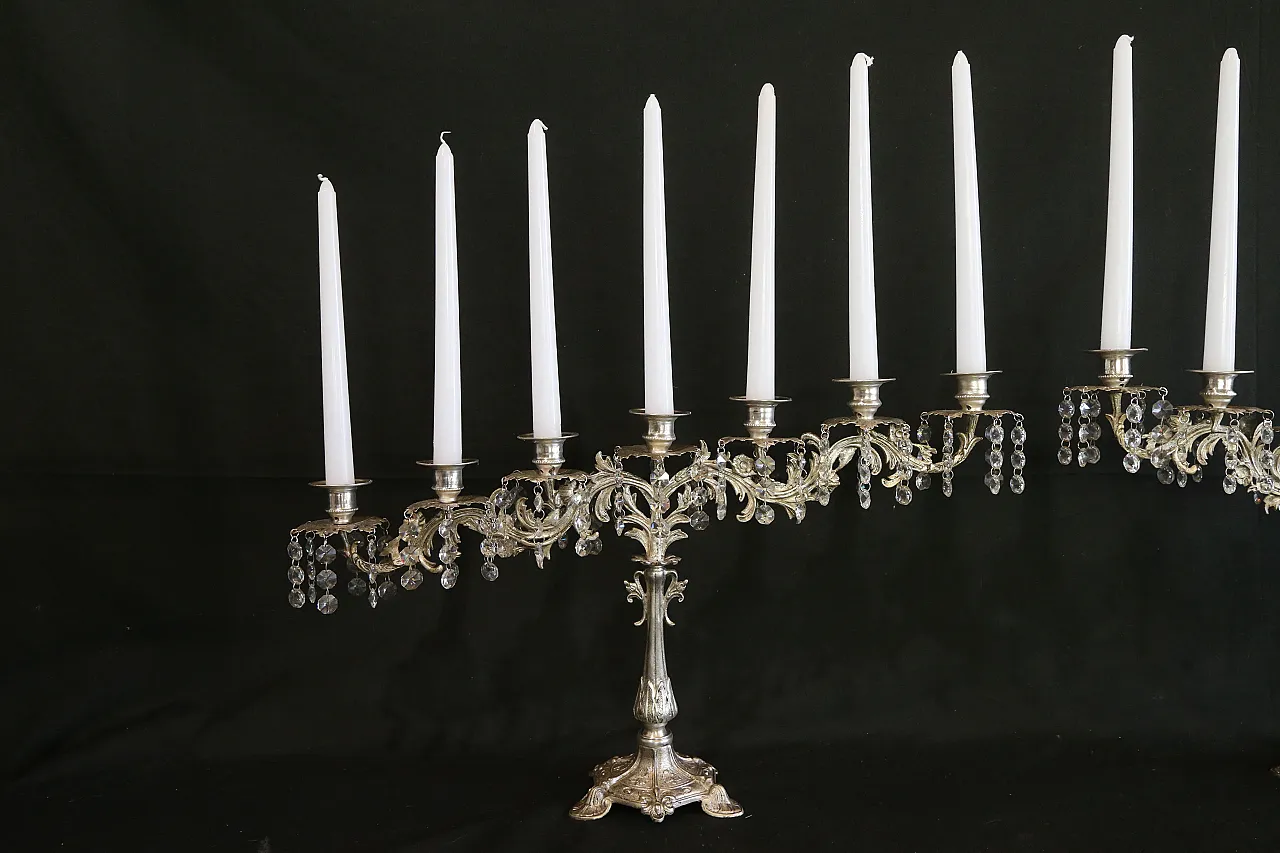 Coppia candelabri liturgici 7 fiamme stile barocco argentati, anni '30 3