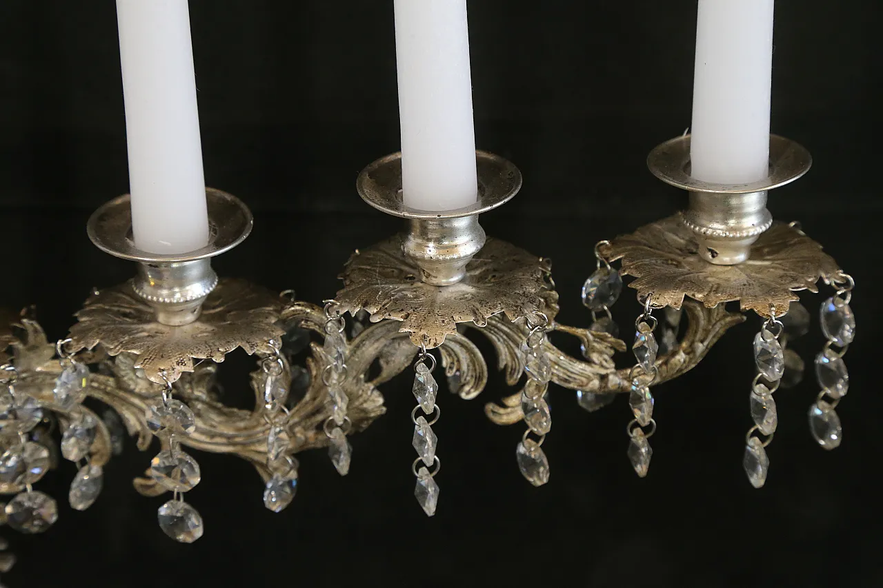 Coppia candelabri liturgici 7 fiamme stile barocco argentati, anni '30 7
