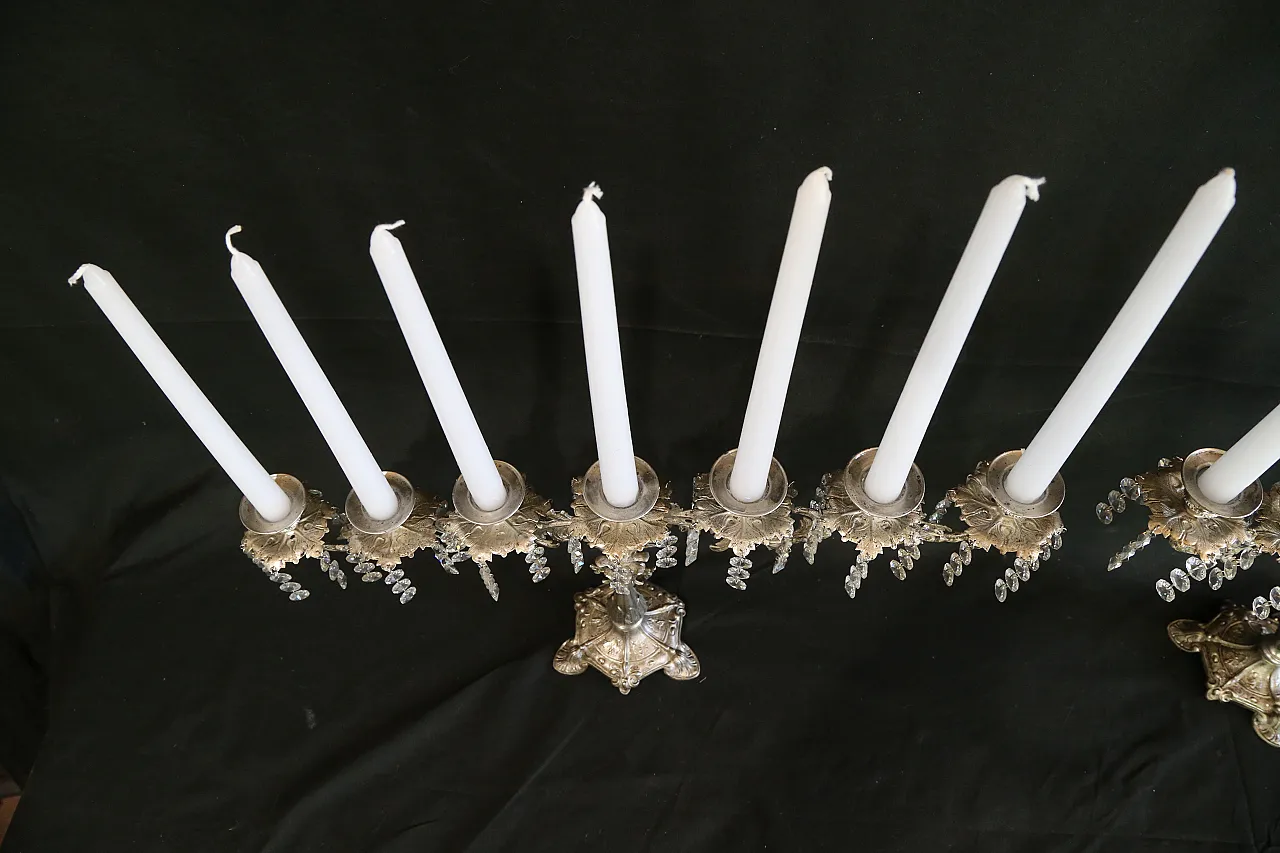 Coppia candelabri liturgici 7 fiamme stile barocco argentati, anni '30 8