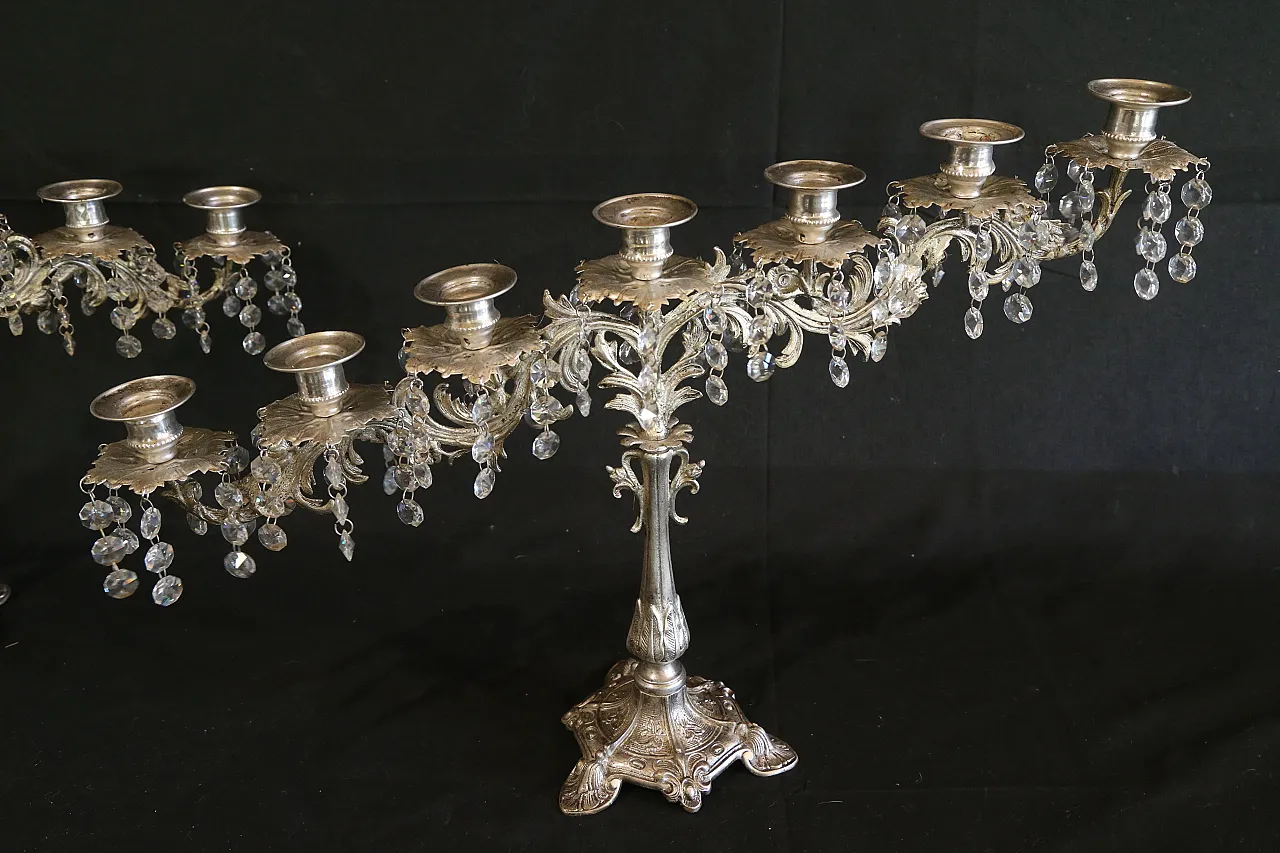 Coppia candelabri liturgici 7 fiamme stile barocco argentati, anni '30 13