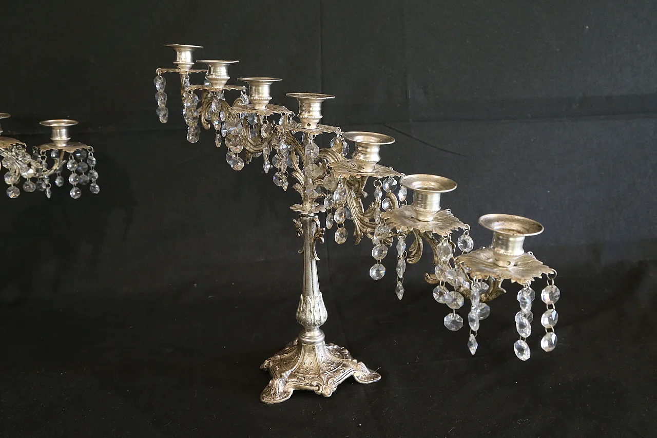 Coppia candelabri liturgici 7 fiamme stile barocco argentati, anni '30 14