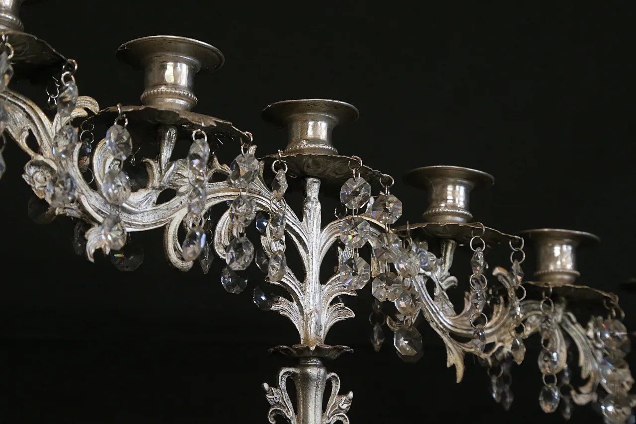 Coppia candelabri liturgici 7 fiamme stile barocco argentati, anni '30 15