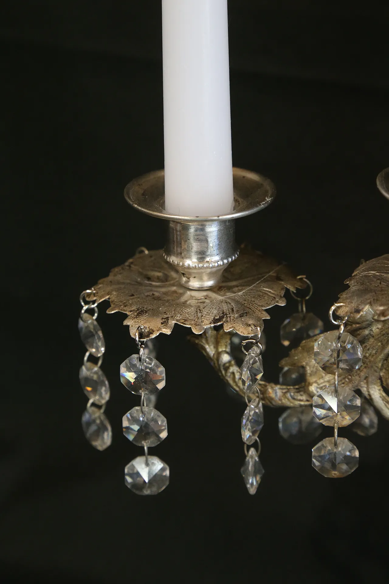 Coppia candelabri liturgici 7 fiamme stile barocco argentati, anni '30 20