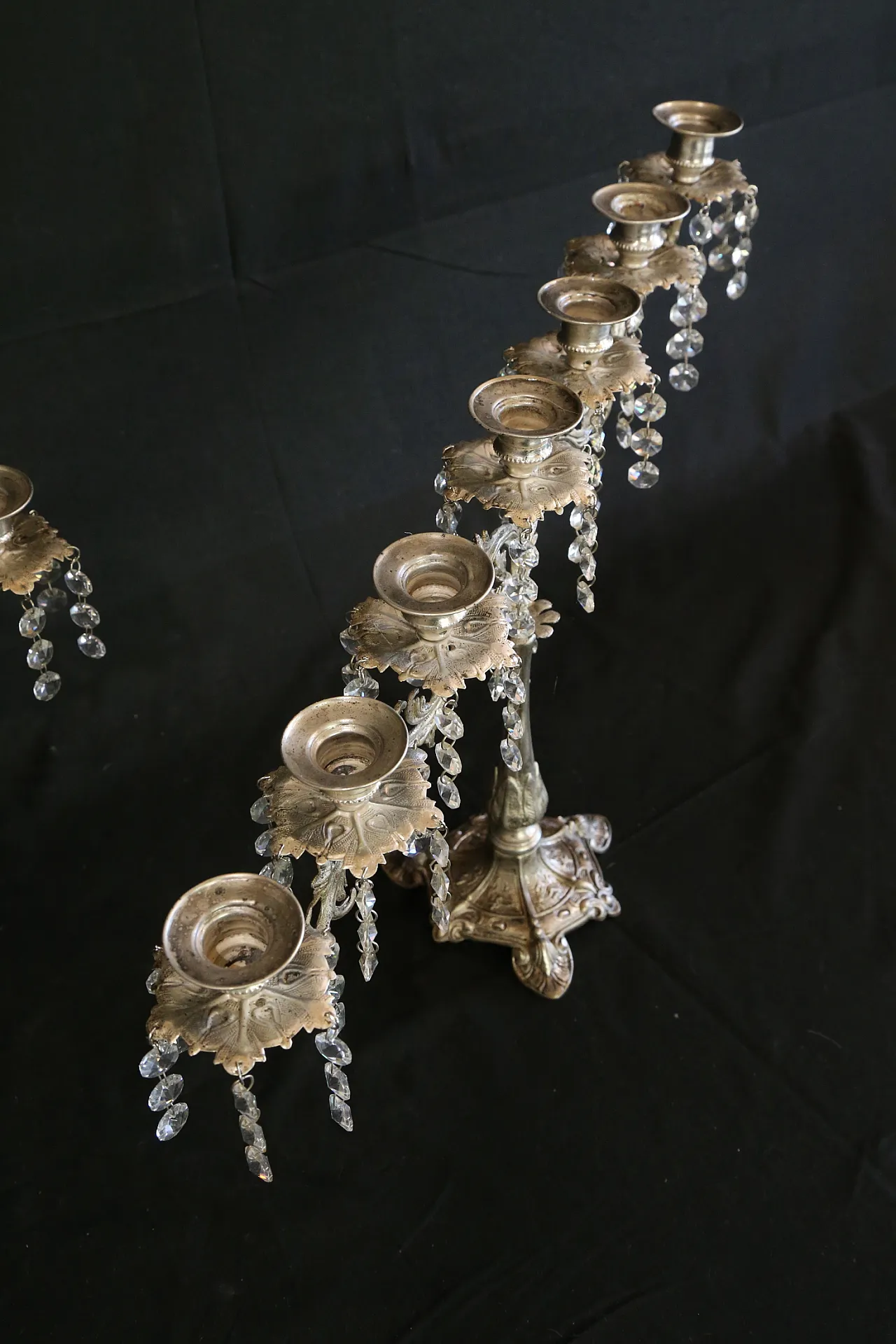 Coppia candelabri liturgici 7 fiamme stile barocco argentati, anni '30 22
