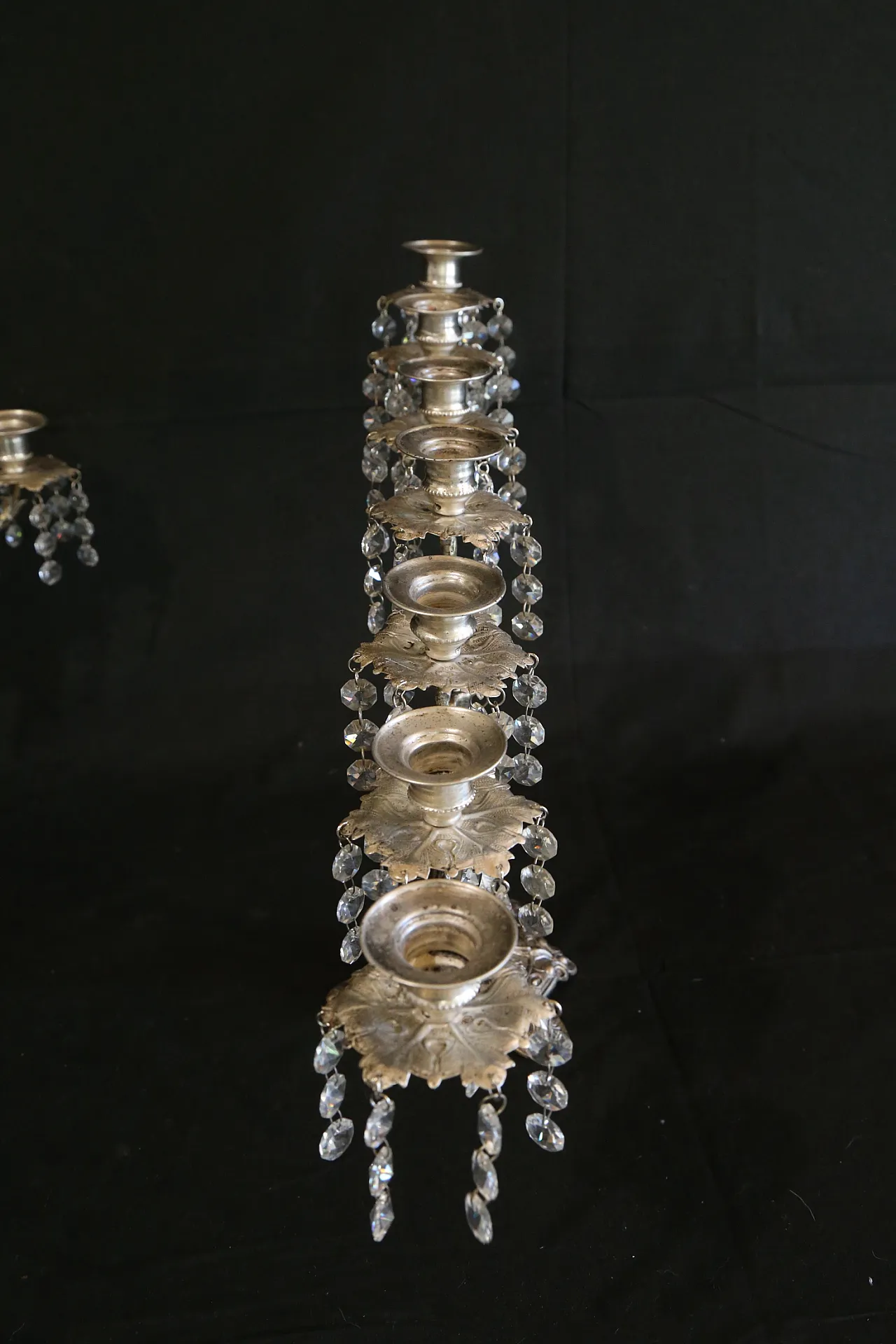 Coppia candelabri liturgici 7 fiamme stile barocco argentati, anni '30 24