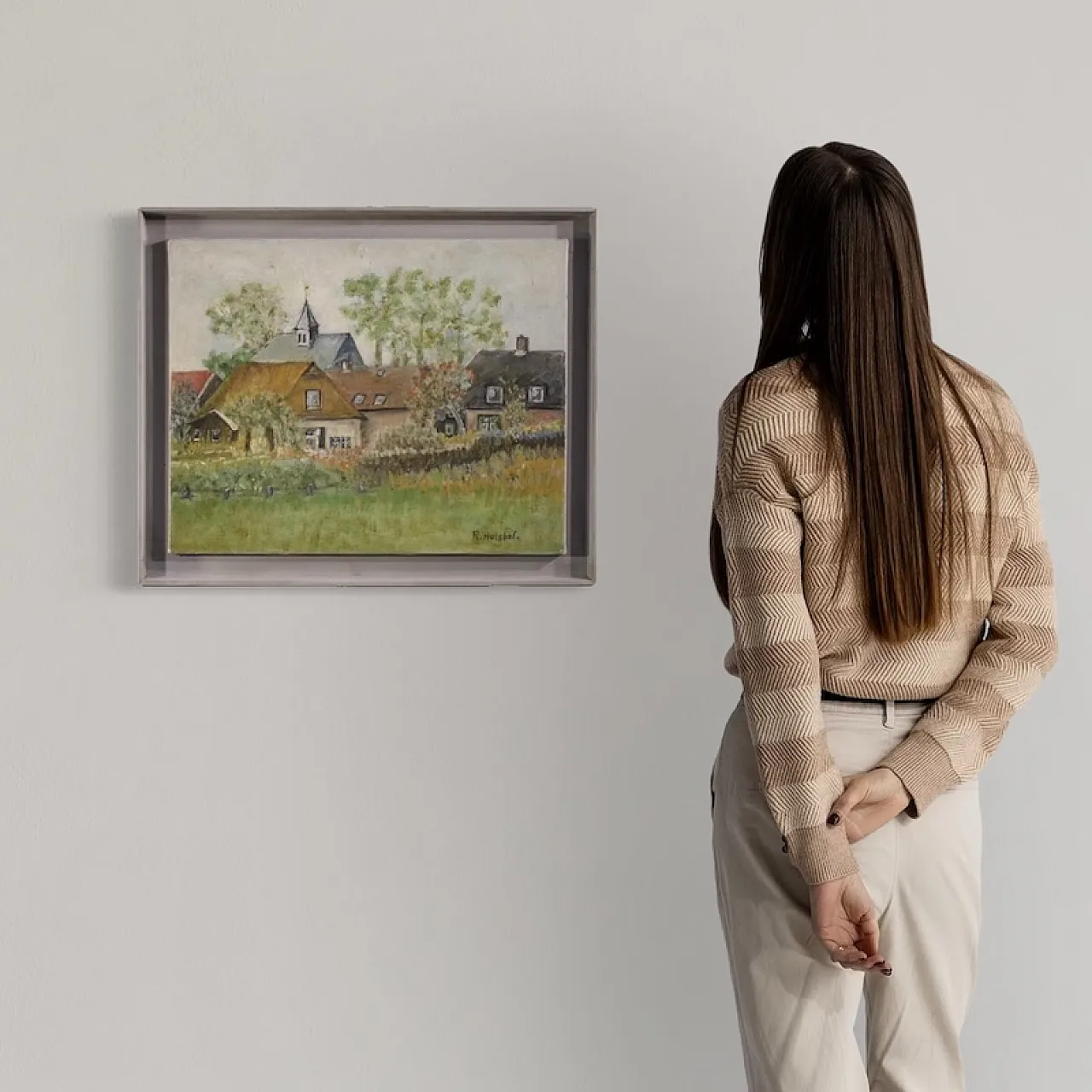 Dipinto olandese veduta di case in stile impressionista 2