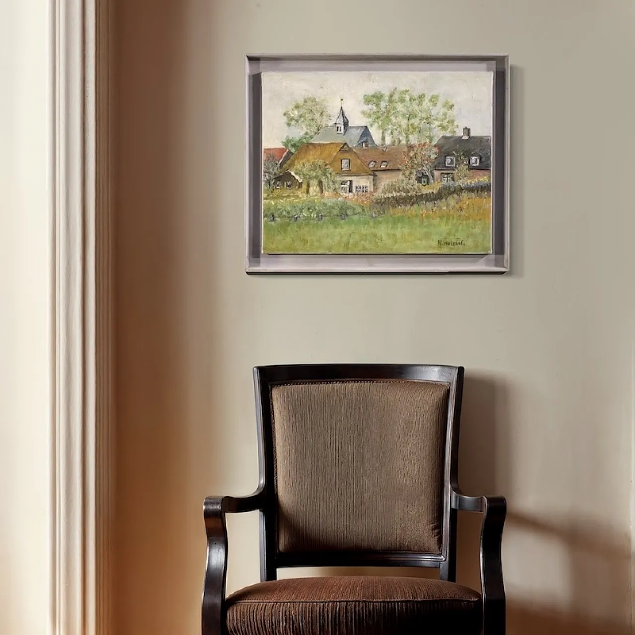 Dipinto olandese veduta di case in stile impressionista 5