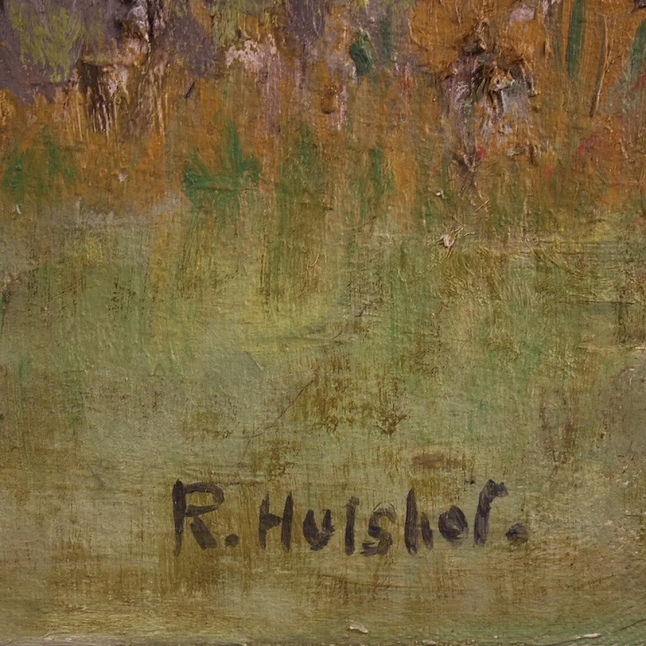 Dipinto olandese veduta di case in stile impressionista 6