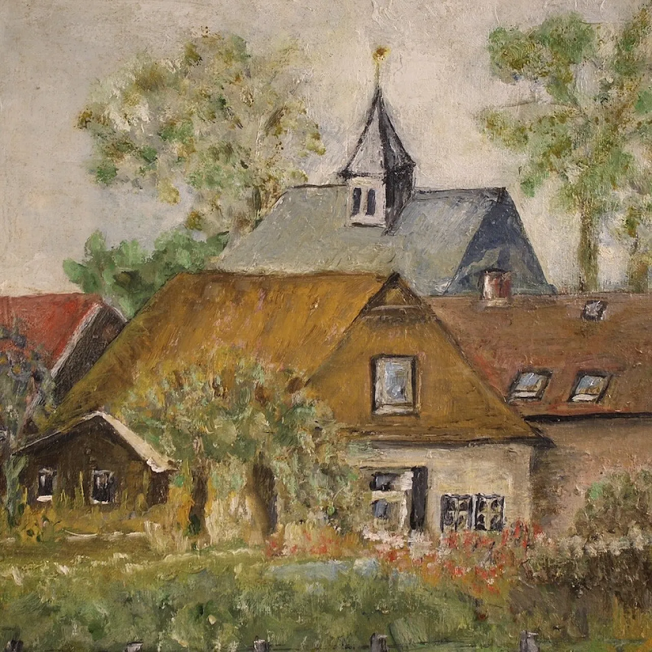 Dipinto olandese veduta di case in stile impressionista 7
