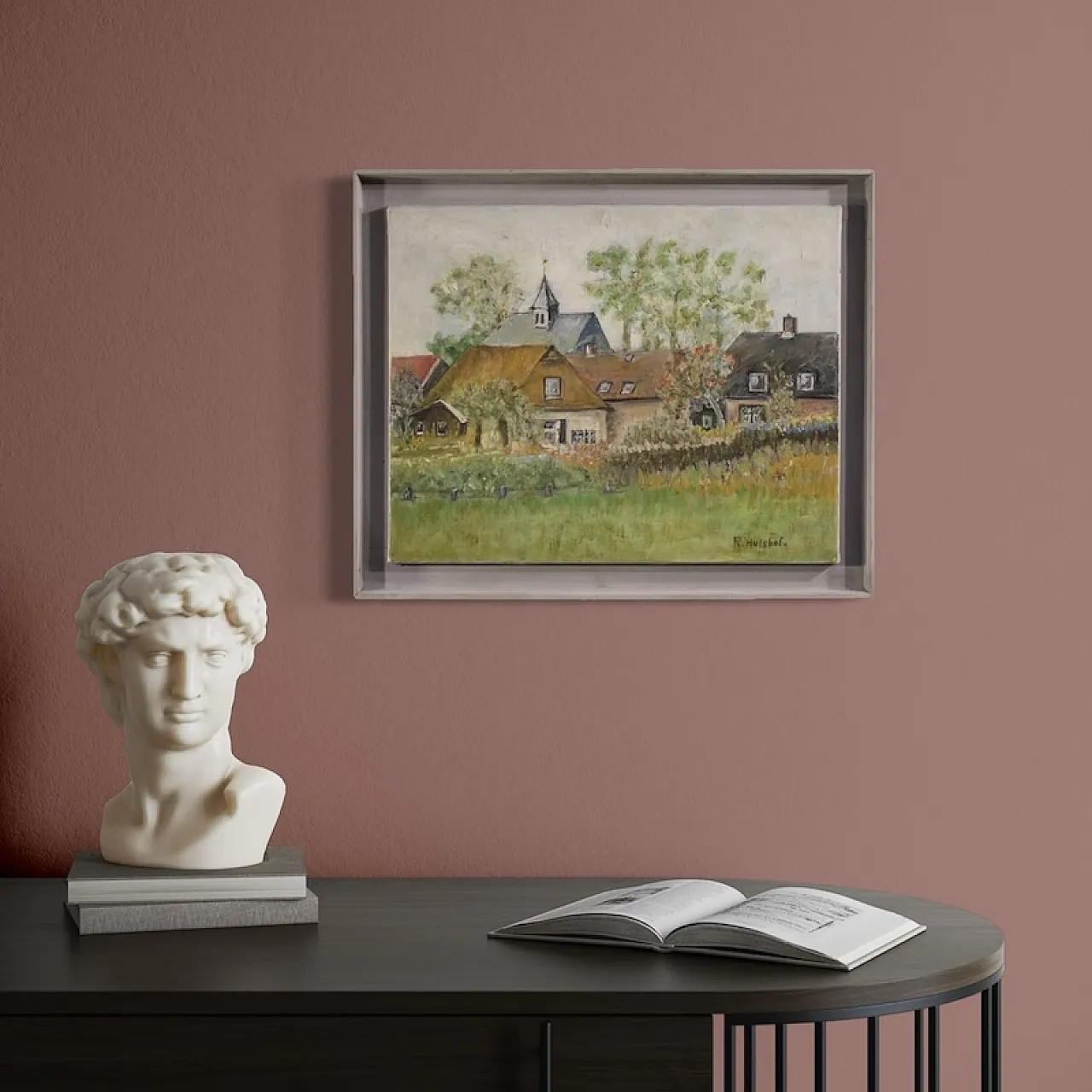 Dipinto olandese veduta di case in stile impressionista 8