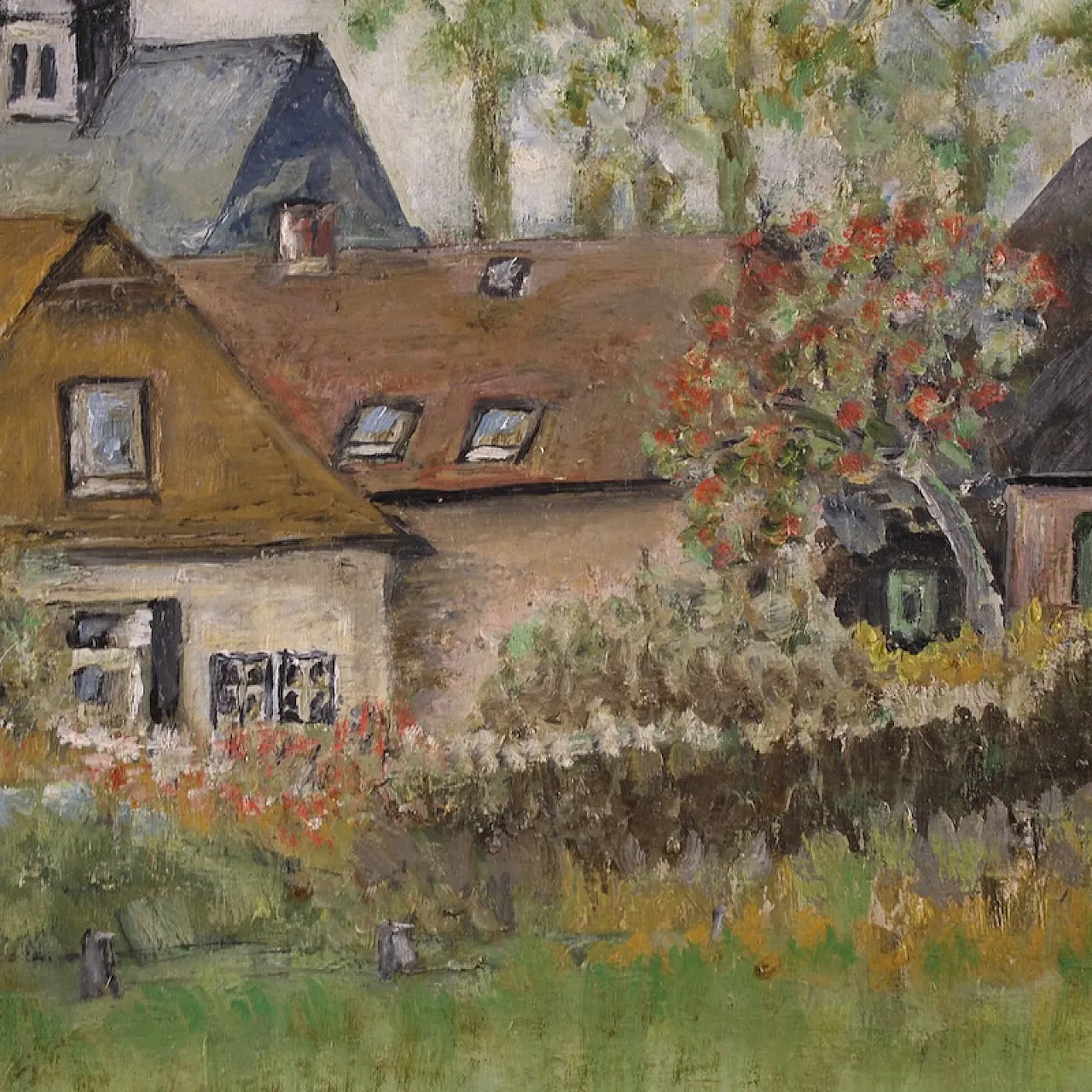 Dipinto olandese veduta di case in stile impressionista 12