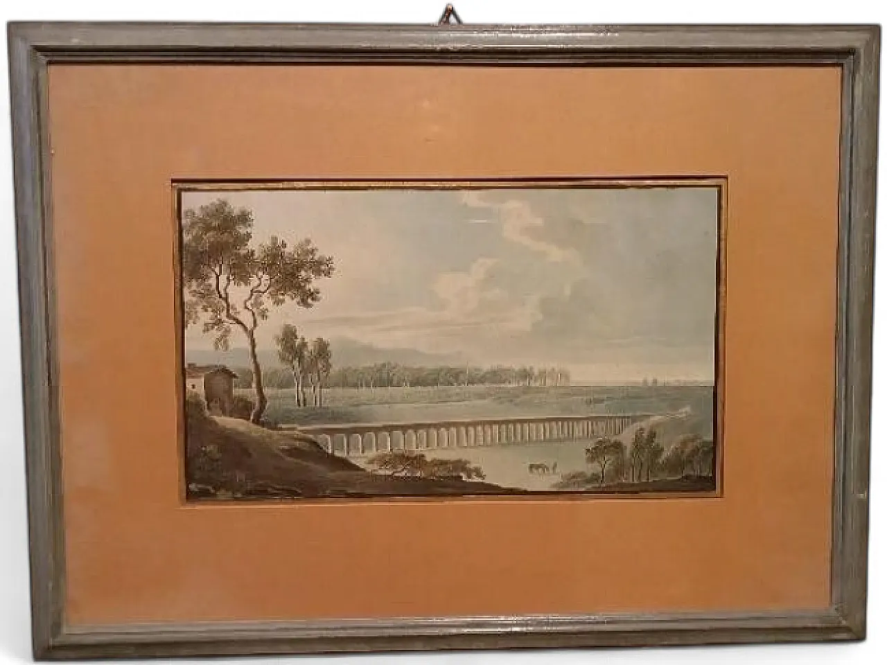 Paesaggio con acquedotto e ponte, acquerello su carta, '800 7