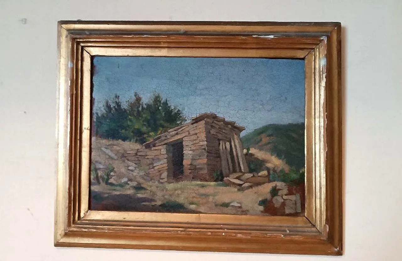 Pittura paesaggistica, olio su cartone, inizio '900 1