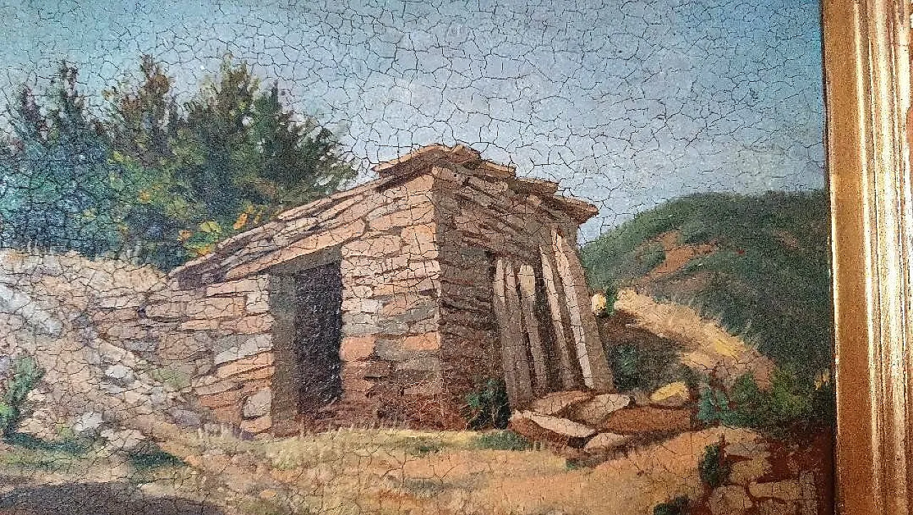 Pittura paesaggistica, olio su cartone, inizio '900 2