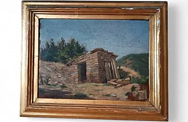 Pittura paesaggistica, olio su cartone, inizio '900
