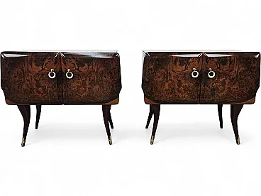 Coppia di comodini Mid-Century in mogano con piano a specchio, anni 50