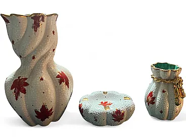 Tris by Deruta, 2 vases and ashtray, 1970s