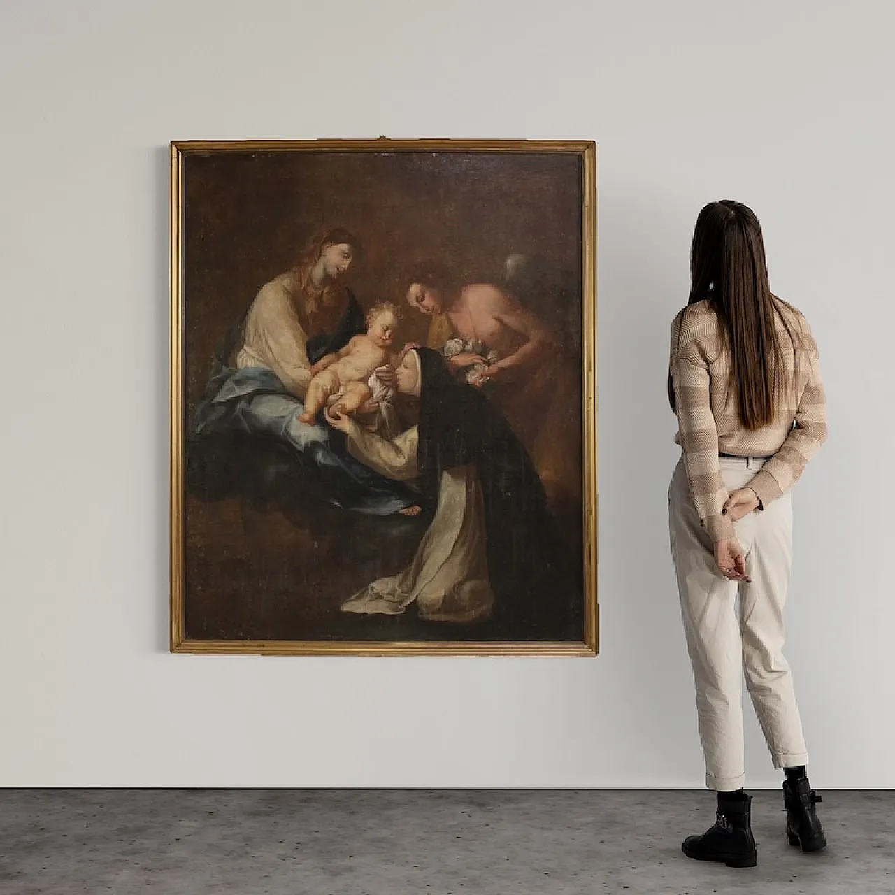Painting Adoration of Saint Rose of Lima with Madonna and Jesus 4