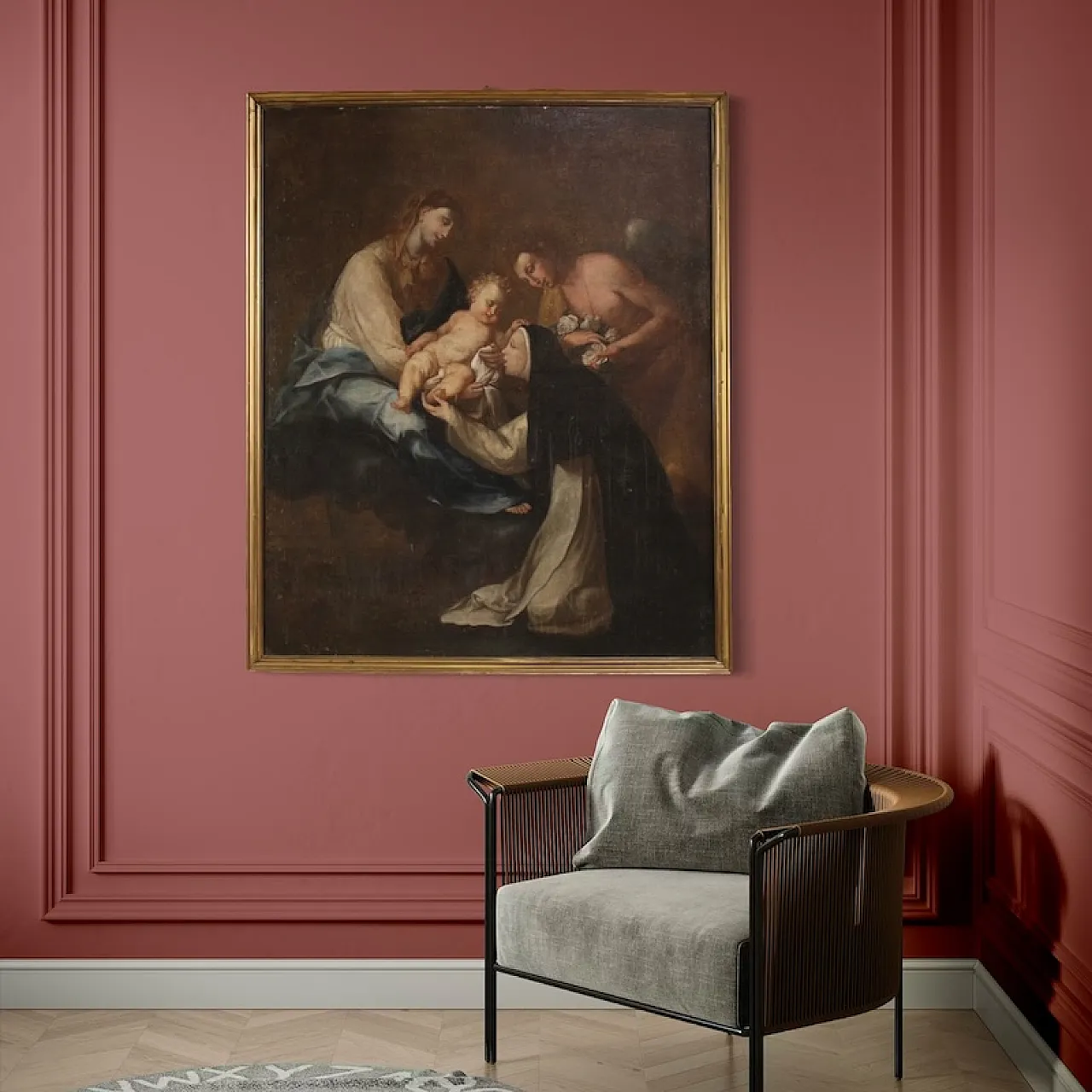 Painting Adoration of Saint Rose of Lima with Madonna and Jesus 7