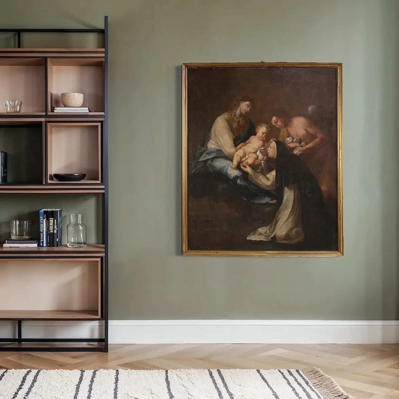 Painting Adoration of Saint Rose of Lima with Madonna and Jesus 9