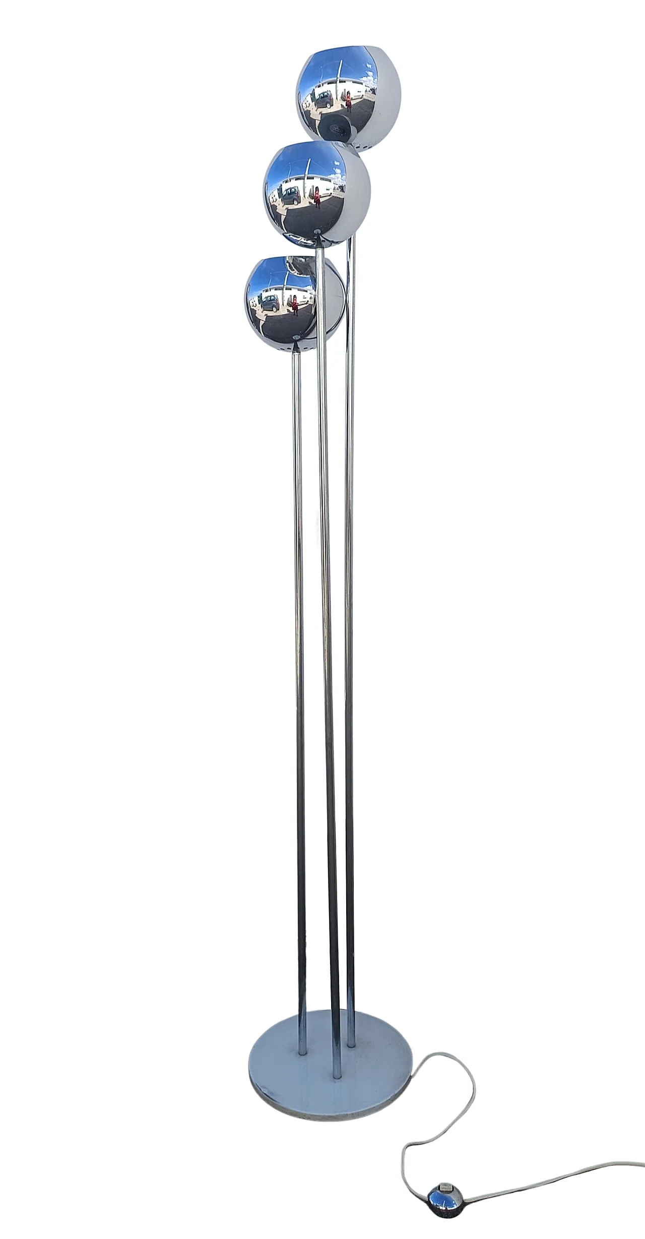 Chrome floor lamp with three globes, 70s 8