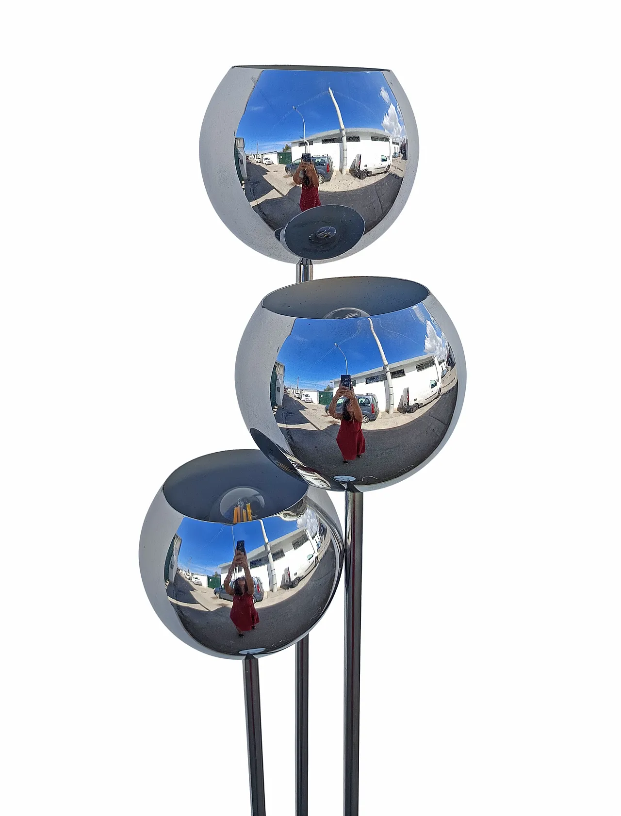 Chrome floor lamp with three globes, 70s 10