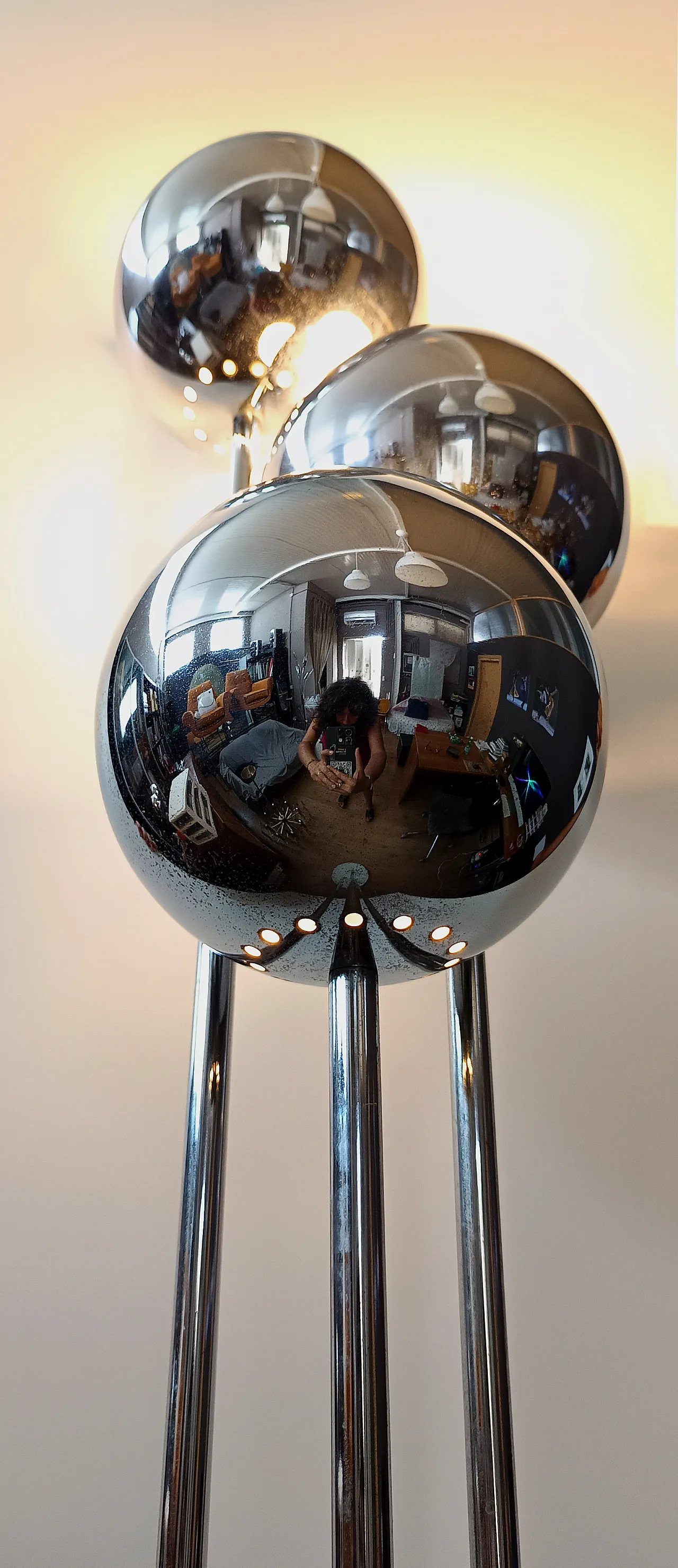 Chrome floor lamp with three globes, 70s 17