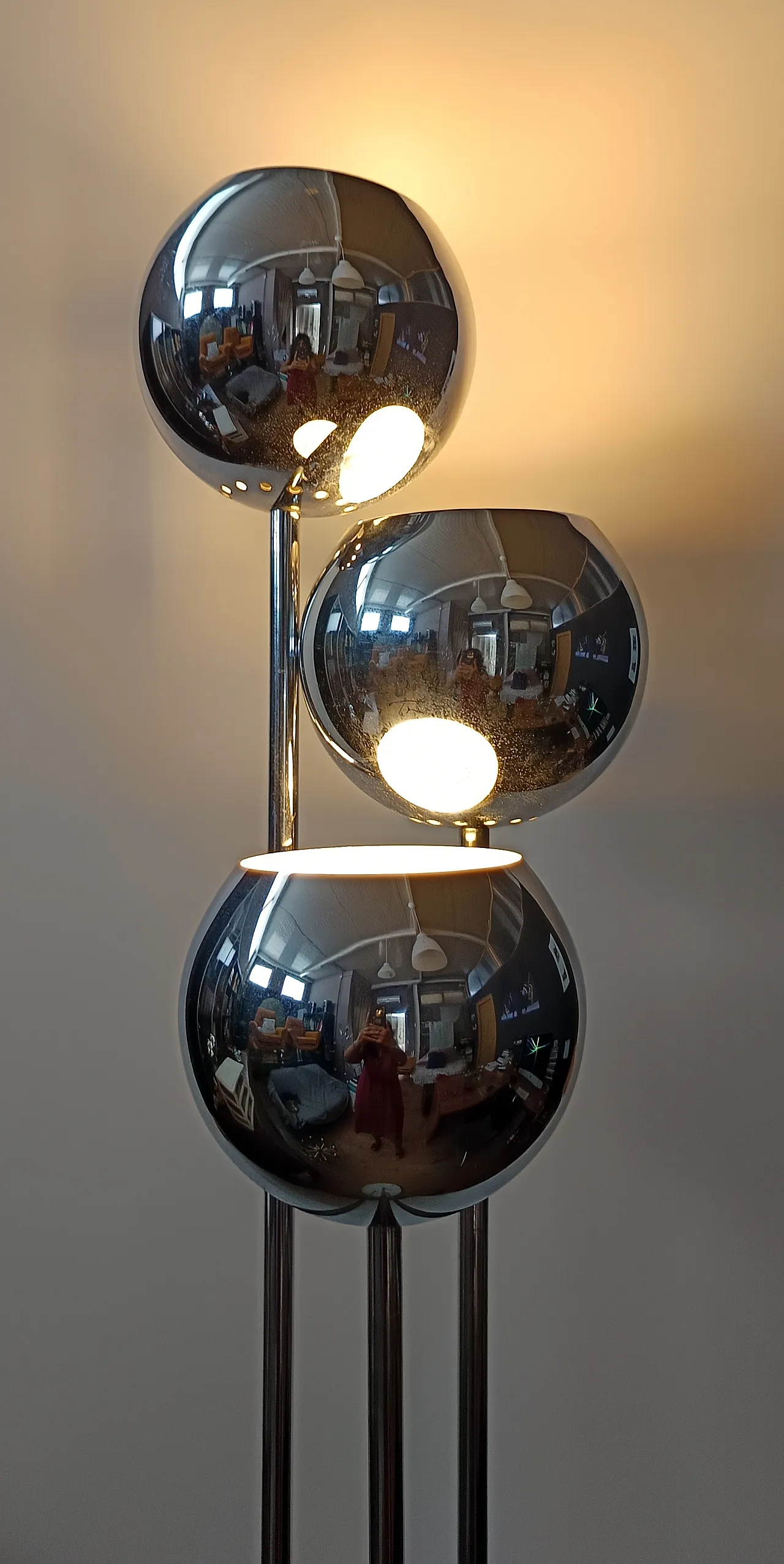 Chrome floor lamp with three globes, 70s 19
