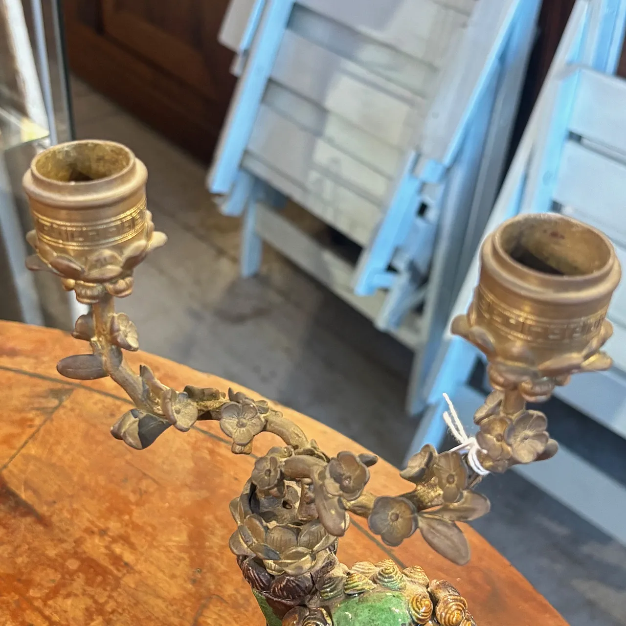 Cani di Fo' candlesticks in majolica and bronze, 19th century 2