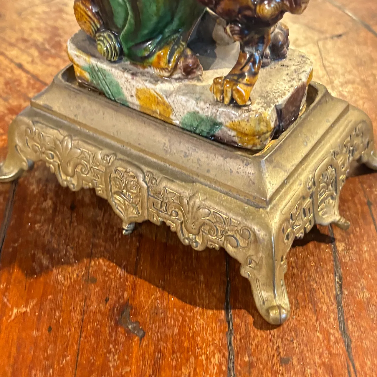 Cani di Fo' candlesticks in majolica and bronze, 19th century 5