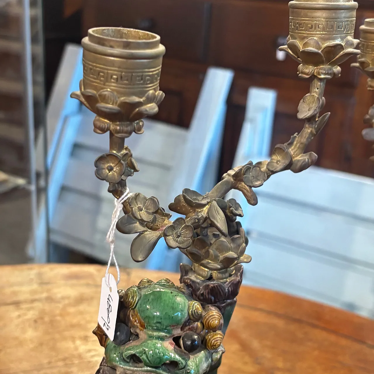 Cani di Fo' candlesticks in majolica and bronze, 19th century 6