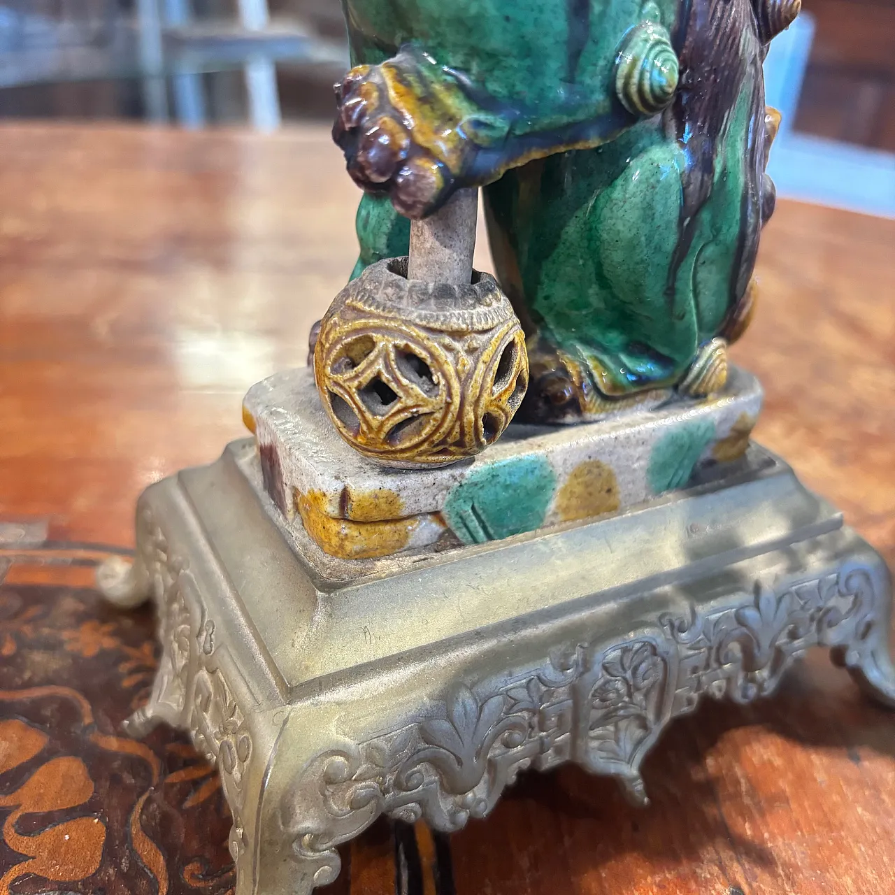 Cani di Fo' candlesticks in majolica and bronze, 19th century 7